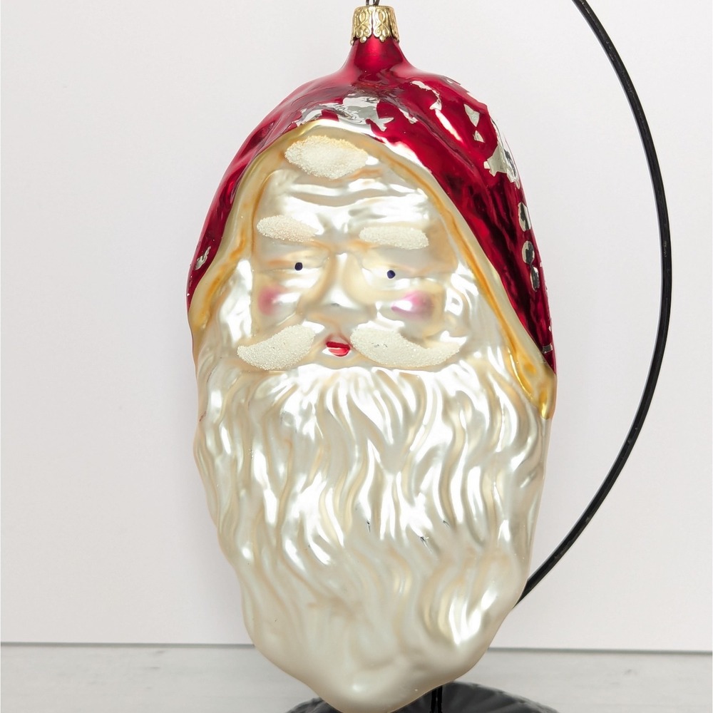 Vtg Christmas Ornament Santa Claus Head Mercury Blown Glass West Germany 7"
